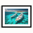 Extra large, colorful abstract art print of Maldives scenery on a black framed canvas, ideal for living room decor.