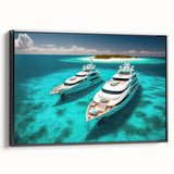 Black and white landscape art of the Maldives on framed canvas, ideal for bedroom wall decor.