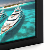 Framed canvas of a textured Maldives scenery in muted black with colorful accents, ideal for living room decor.