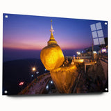 Large abstract wall art depicting a Myanmar landscape in muted earth tones on acrylic glass.