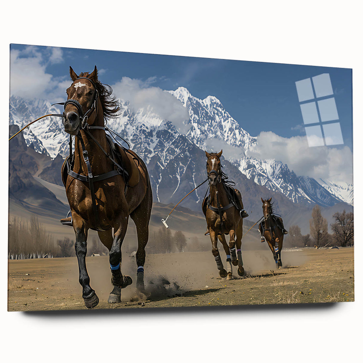 Large abstract acrylic print depicting a serene Pakistani landscape in soft earth tones.