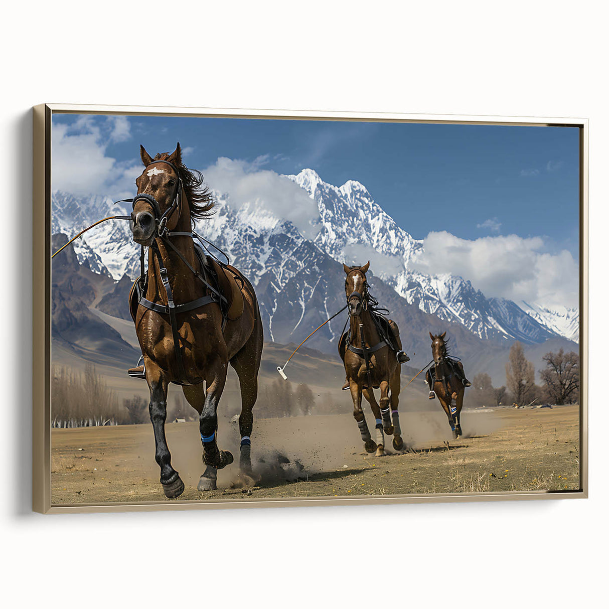 Framed canvas of a vintage-style Pakistani landscape in muted gold and black tones, ideal for bedroom wall decor.