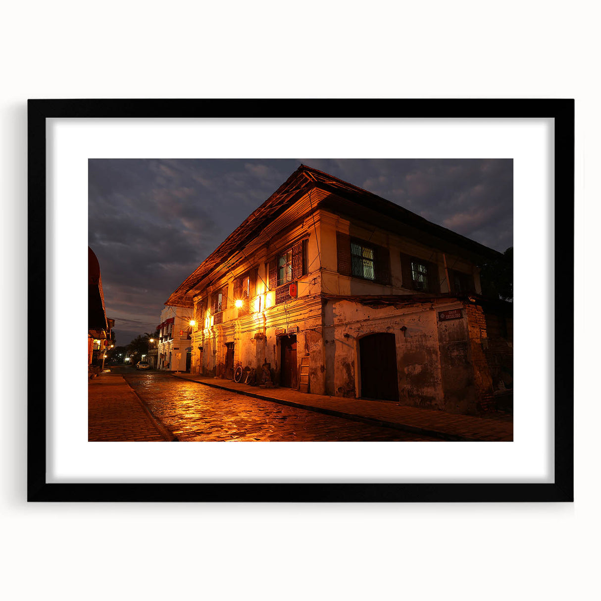 Extra large abstract art print of colorful, textured scenery, in a black frame, ideal for living room decor.