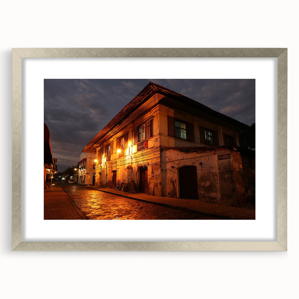 Textured abstract art print of a Philippine landscape in muted earth tones on a framed silver mat.