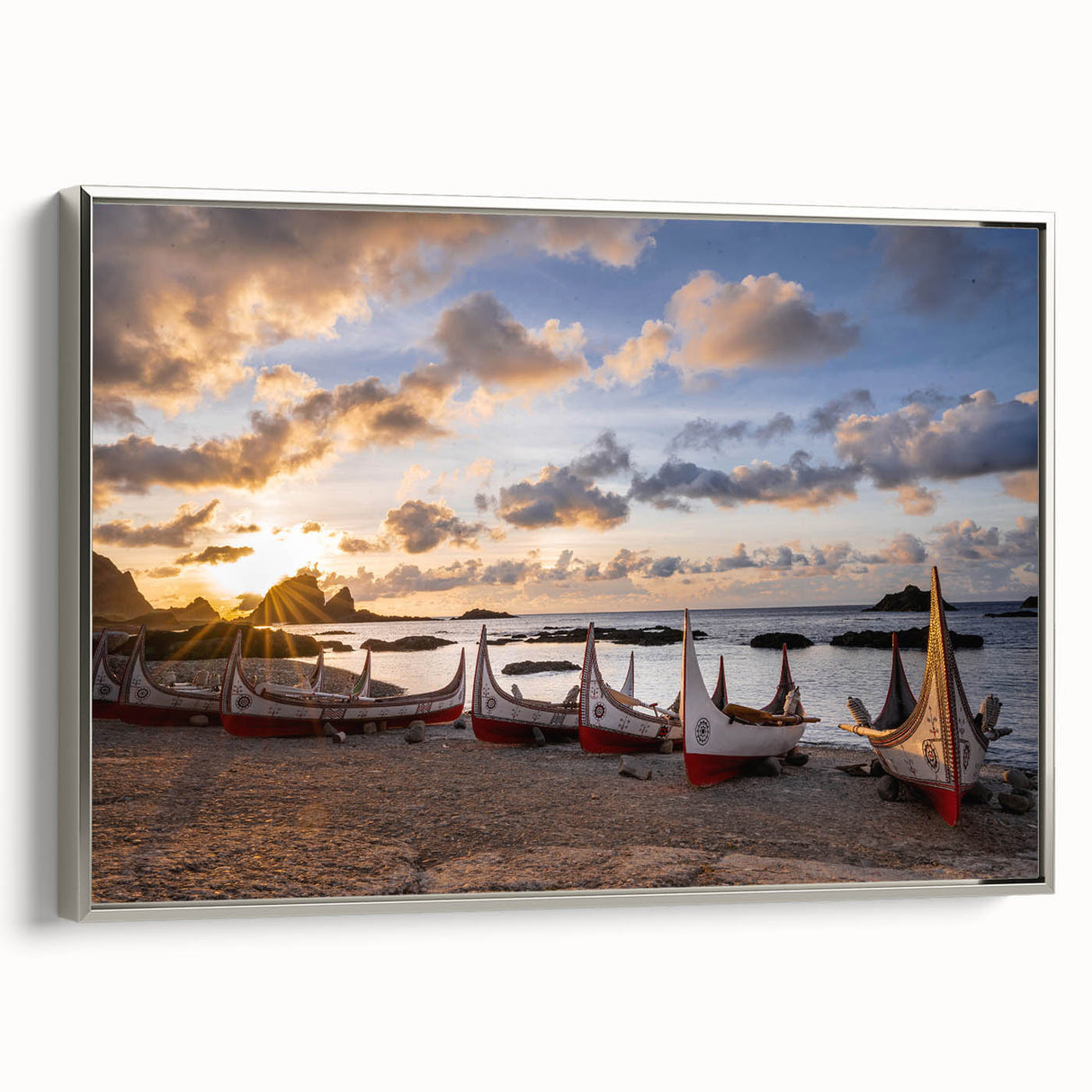 Framed canvas of a vintage-style landscape art painting featuring colorful Taiwanese scenery.