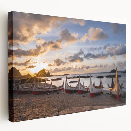 Large canvas print depicting a serene Taiwanese landscape in muted earth tones, ideal for kitchen wall art.