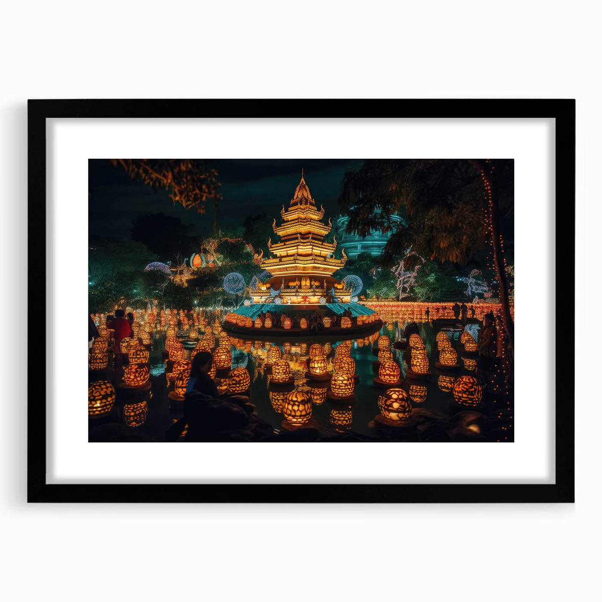 Extra large, textured abstract art print featuring a colorful depiction of a Thai landscape.