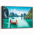 Black and white framed canvas depicting a vintage-style Vietnamese landscape, ideal for bedroom wall art.