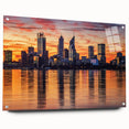 Acrylic print of a large abstract depiction of Perth, Australia, featuring vibrant blue and green hues.