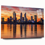 Large abstract wall art of Perth scenery in muted blue and green tones on acrylic glass.