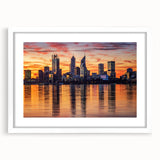 Extra large abstract art print of a textured Australian Perth scenery in a white frame, suitable for living room decor.