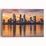 Black and white stretched canvas featuring the Perth skyline, ideal for kitchen wall art.