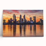 Black and white stretched canvas of Perth skyline, ideal for kitchen wall art or bedroom ambiance.