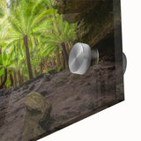 Large abstract wall art depicting a Tasmanian landscape in muted earth tones on acrylic glass.