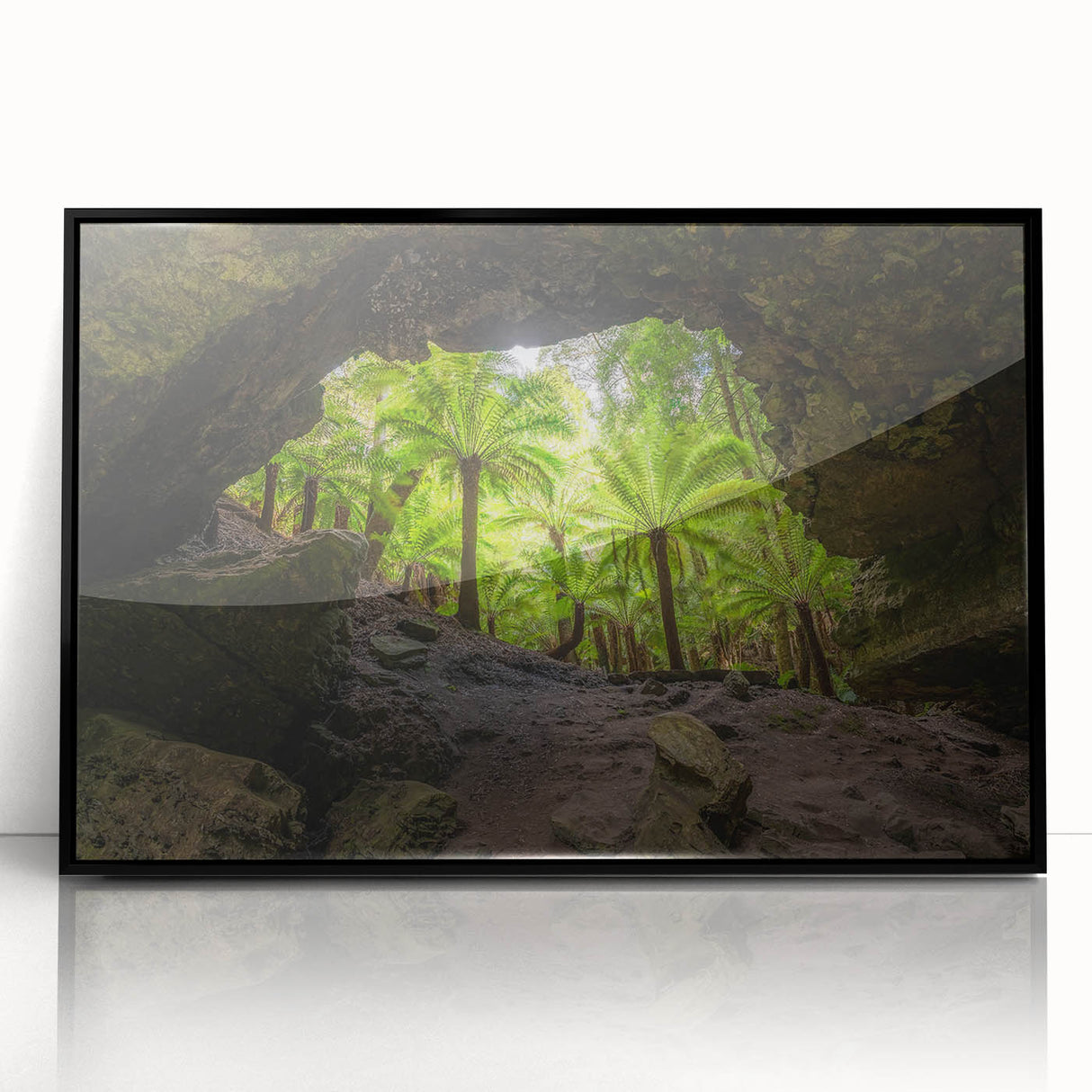 Large abstract wall art depicting Tasmania scenery in muted earth tones on framed acrylic.