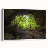 Landscape art painting of Tasmania scenery on framed canvas, featuring vibrant colors and vintage poster style.