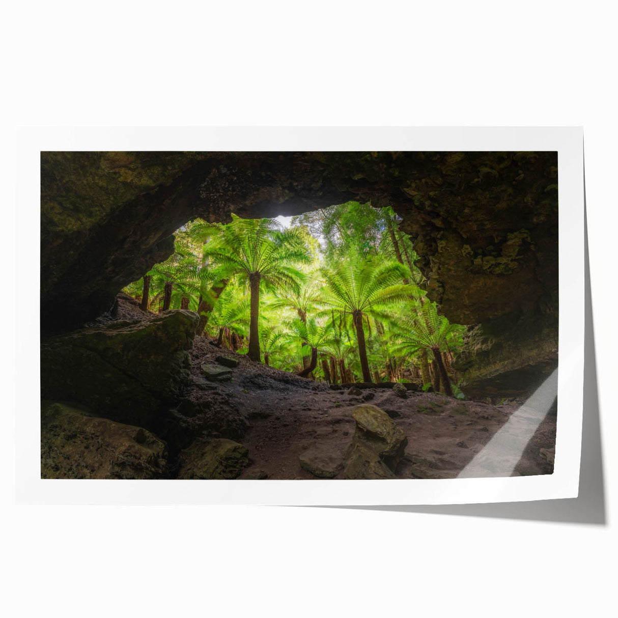 Extra large rolled print of Tasmania scenery with vibrant green and blue tones, suitable for dining room wall art.