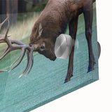 Large abstract wall art depicting Alberta's scenery on acrylic glass, in mid-century modernist style.