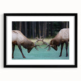 Extra large abstract art print featuring a colorful, textured depiction of Alberta scenery, in a black frame.