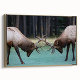 Framed canvas featuring a vintage-style landscape painting of Alberta, Canada, with muted earth tones.