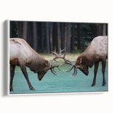 Vintage poster art of Alberta, Canada scenery on framed canvas, featuring vibrant colors on a white background.