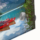 Large abstract wall art depicting a British Columbia landscape in muted earth tones on acrylic glass.