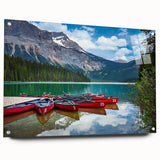 Acrylic print of a British Columbia landscape in muted green and blue tones, ideal for bedroom or dining room decor.