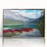 Mid-century modernist art depicting British Columbia scenery in silver frame, acrylic print, ideal for nursery wall art.