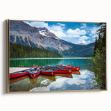 Framed canvas wall art featuring a vintage-style landscape of British Columbia in muted earth tones, ideal for bedroom decor.