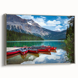 Framed canvas depicting a vintage-style landscape of British Columbia with colorful art on a black background.