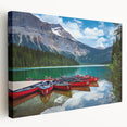 Scenic view of British Columbia on a large stretched canvas, featuring lush green tones, ideal for kitchen wall art.