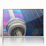 Acrylic print of a serene Ontario landscape in soft blue and green tones, framed in white, suitable for nursery wall art.