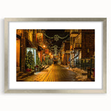 Textured art print depicting an abstract Quebec scenery in muted blue and gray tones, framed with a silver mat.