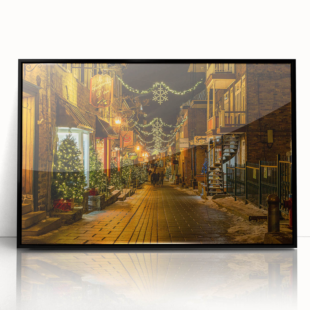Large abstract wall art depicting a stylized Quebec scenery in black and white tones, framed in acrylic.