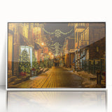 Art Deco poster of Quebec scenery in pastel shades, acrylic print with white frame, suitable for nursery wall art.