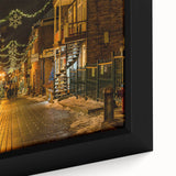 Extra large framed canvas featuring a textured depiction of Quebec scenery in black with colorful art accents.