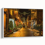 Vintage poster art of Quebec scenery on a framed canvas, featuring colorful art in extra large size.