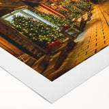 Art deco poster of Quebec scenery in muted blue and gray tones on rolled canvas, suitable for dining room wall art.