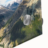 Large abstract depiction of Yukon scenery in muted earth tones on acrylic glass, ideal for dining room art.