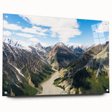 Acrylic print of a Yukon landscape with vivid green and blue tones, ideal for bedroom or dining room decor.