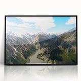 Large abstract wall art depicting a Yukon scenery in muted earth tones on a framed acrylic.