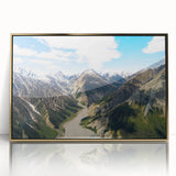 Large art print of a serene Yukon landscape in muted green and blue tones on a framed acrylic.