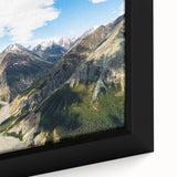 Black framed canvas featuring a textured, colorful Yukon scenery, ideal for extra large living room wall art.