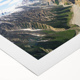 Art deco poster of Yukon scenery on rolled canvas, featuring muted earth tones, suitable for dining room décor.