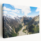 Large stretched canvas depicting a serene Yukon landscape in muted earth tones, ideal for kitchen wall art.