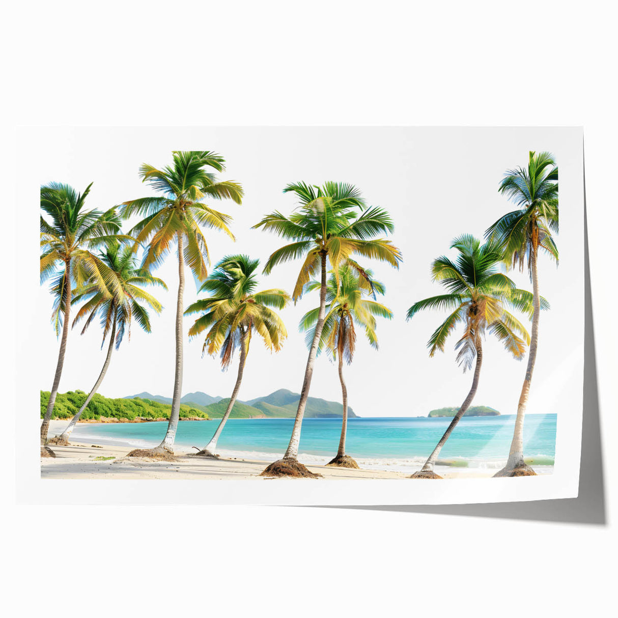 Extra large rolled print of a Caribbean Antigua scenery with vibrant blue and green tones, suitable for art wall dining room.
