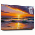 Large abstract wall art of a Caribbean scenery on acrylic glass, featuring blue and turquoise hues.