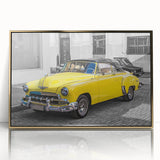 Art Deco style poster featuring a vintage Caribbean scene in muted gold and blue tones, acrylic framed.