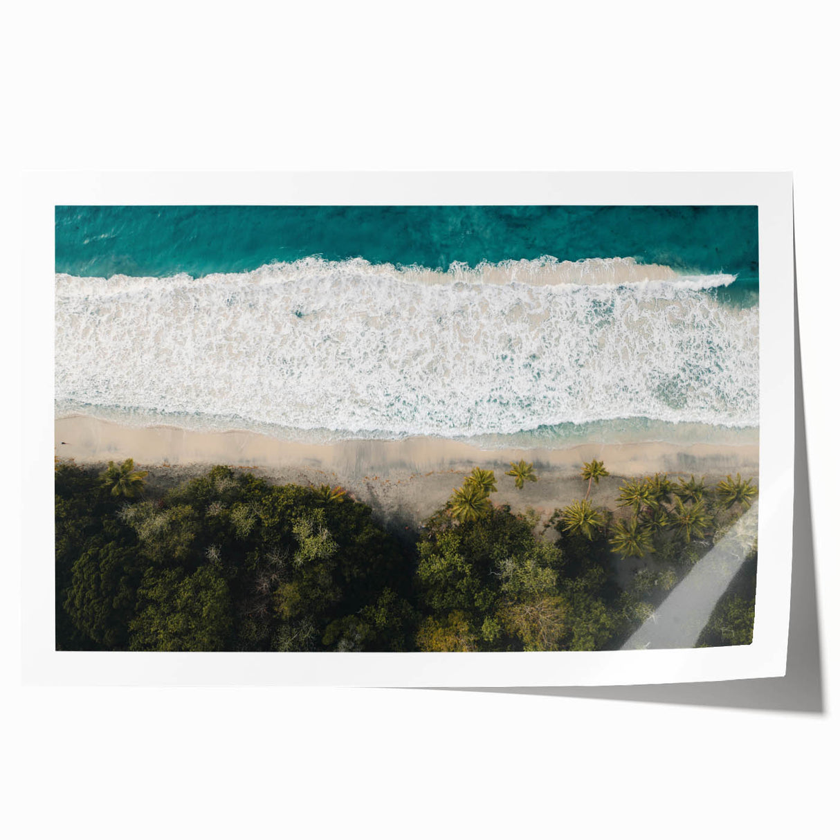 Extra large wall art featuring a Caribbean Martinique scenery with vibrant blue and green tones on a rolled canvas.