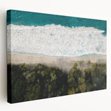 Large canvas print of a Caribbean beach scene in vibrant blues and greens, ideal for kitchen wall art.